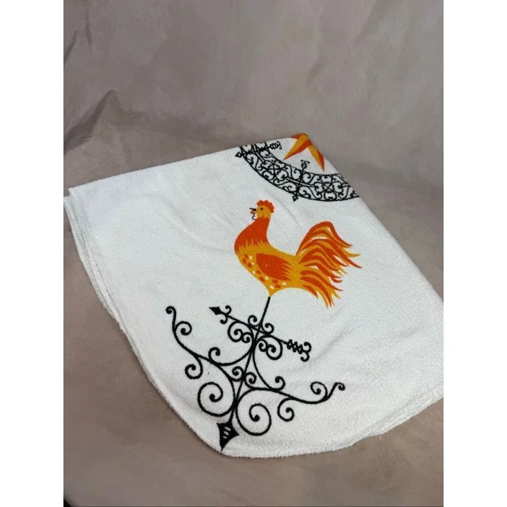 Vintage Terrycloth Chicken Rooster Tablecloth MCM Mod READ